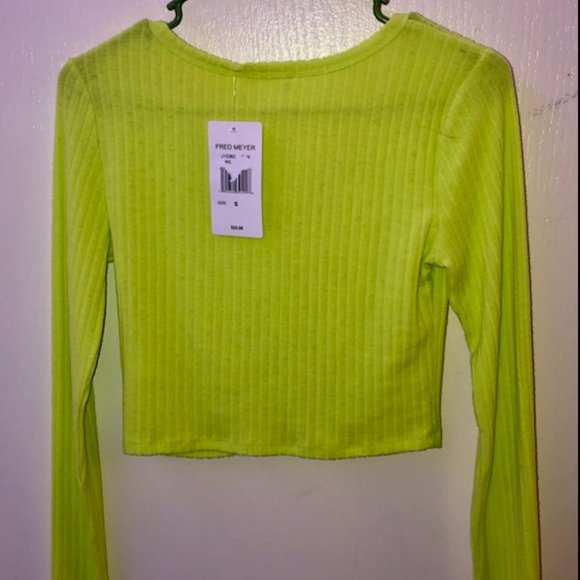 Neon Button Up Long Sleeved Crop Top - Picture 4 of 6